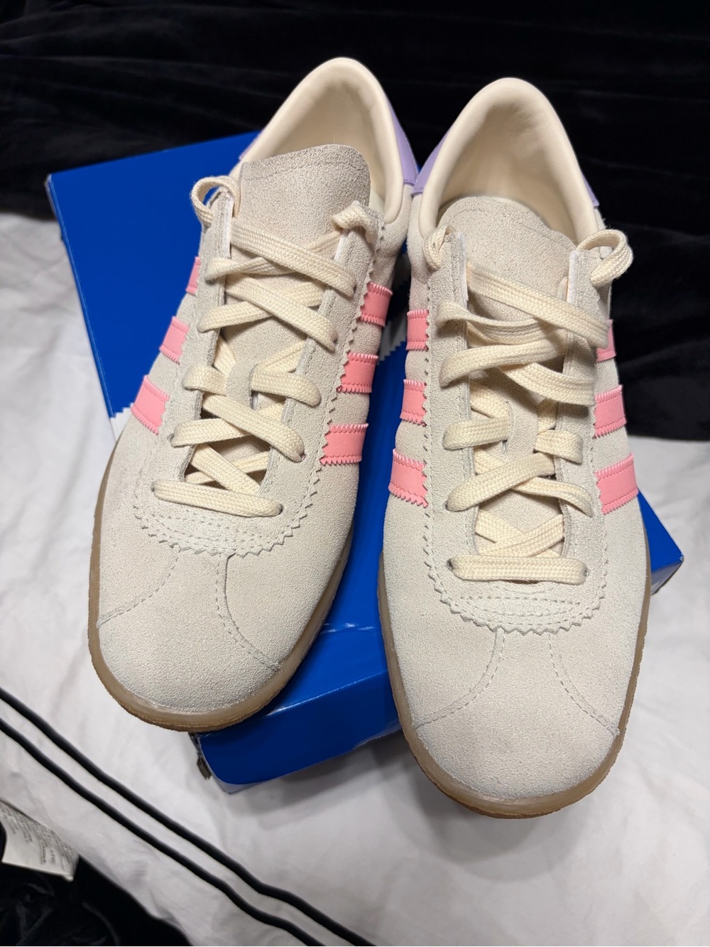 adidas Cream Sneakers with Pink Stripes